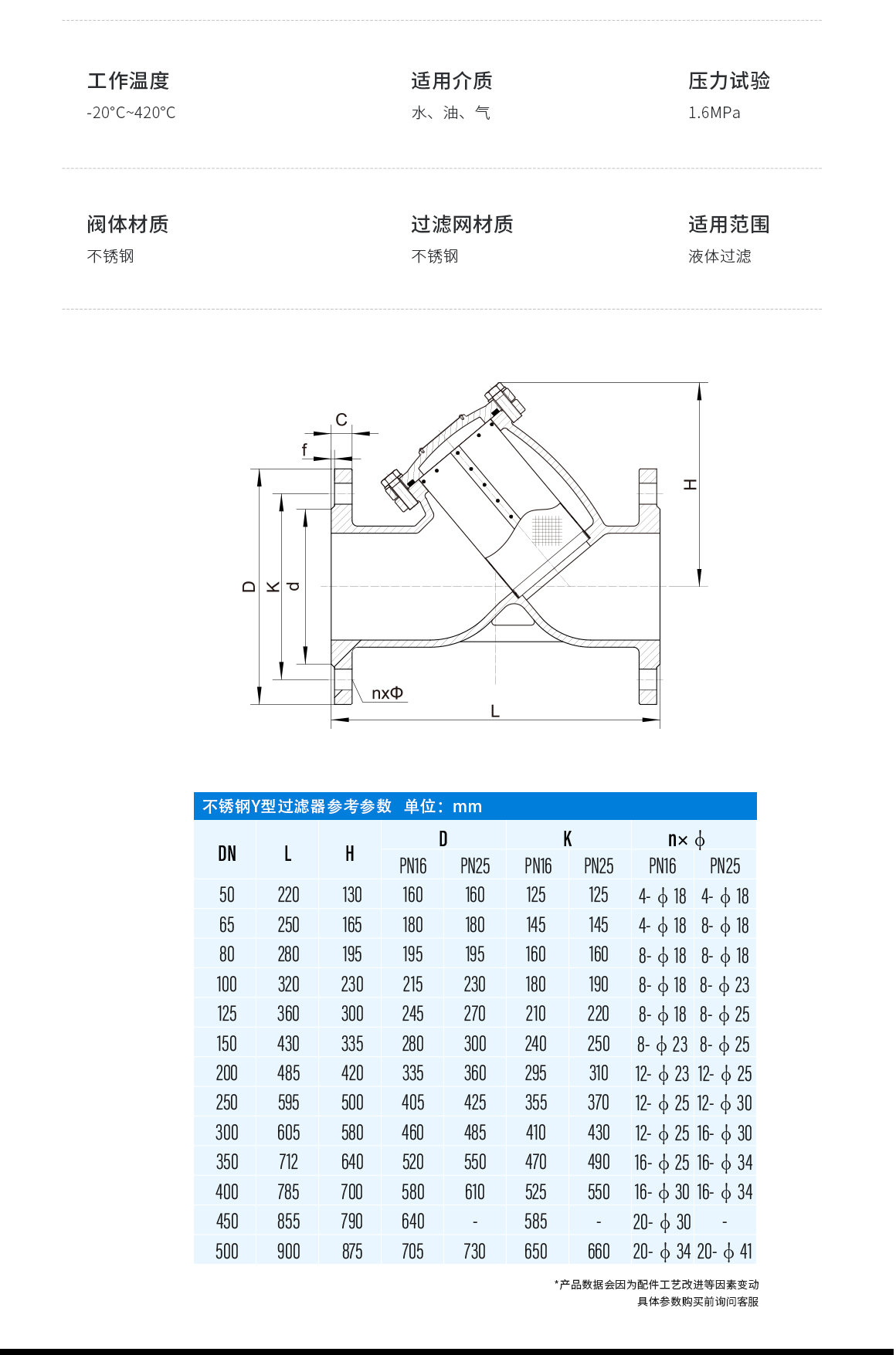 不锈钢Y型过滤器GL41H参数